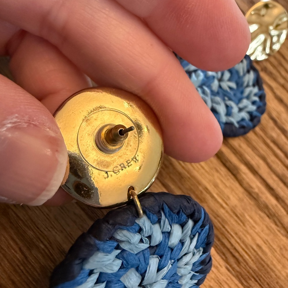 J.Crew Navy and Gold Round Earrings with woven disc - Picture 4 of 4